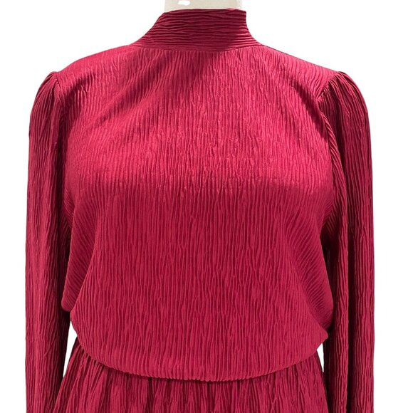 Floret Studios Burgundy Long Sleeve Mini Dress High Neck Bow Back Cottagecore - Picture 10 of 12